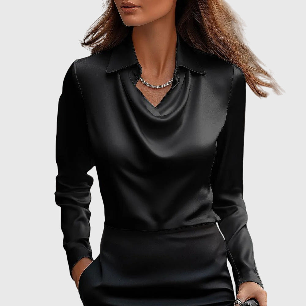 Quvorn™| Blus med lyxig glans och veckad krage