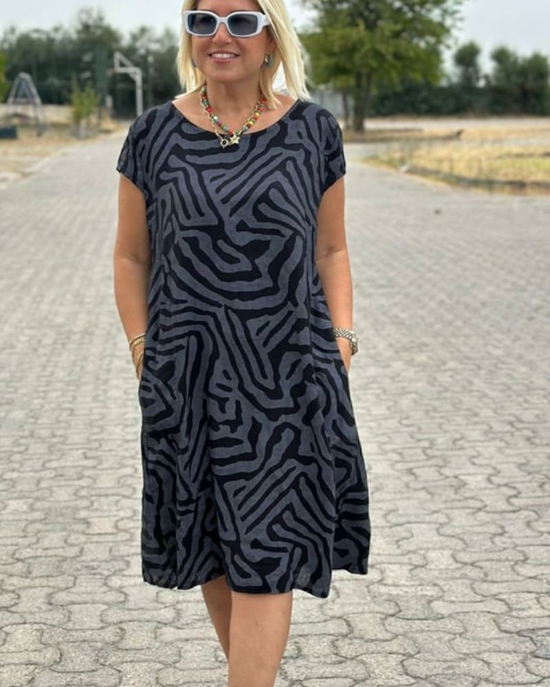 Quvorn™| Nelia Sommarklänning med rund hals och vackert tryck