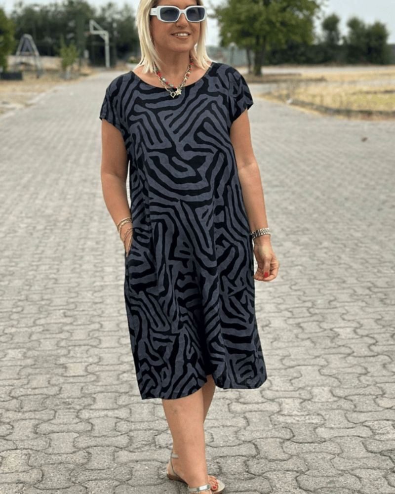 Quvorn™| Nelia Sommarklänning med rund hals och vackert tryck