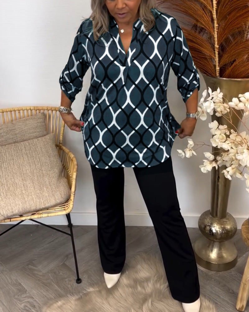 Quvorn™| Casual blus med långa ärmar och elegant mönster